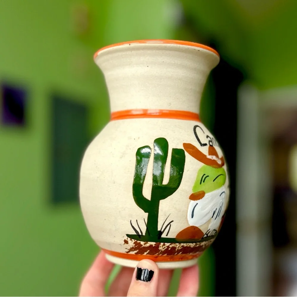 VTG Handmade + Painted Pottery Rustic Desert Planter Vase Art